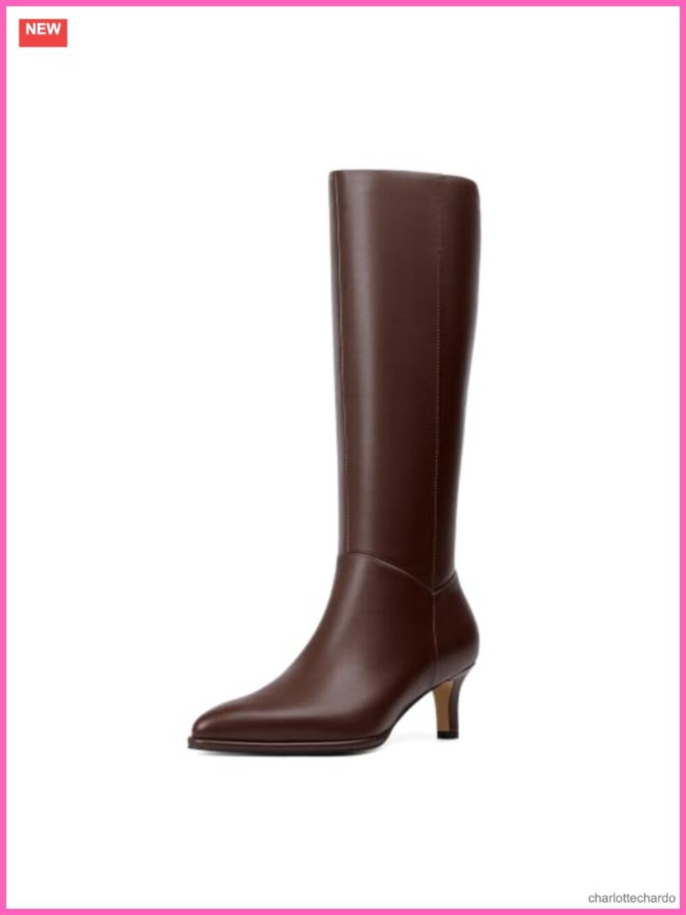 Women's Knee High Boots Kitten Heel Pointed Toe Faux Leather Zip